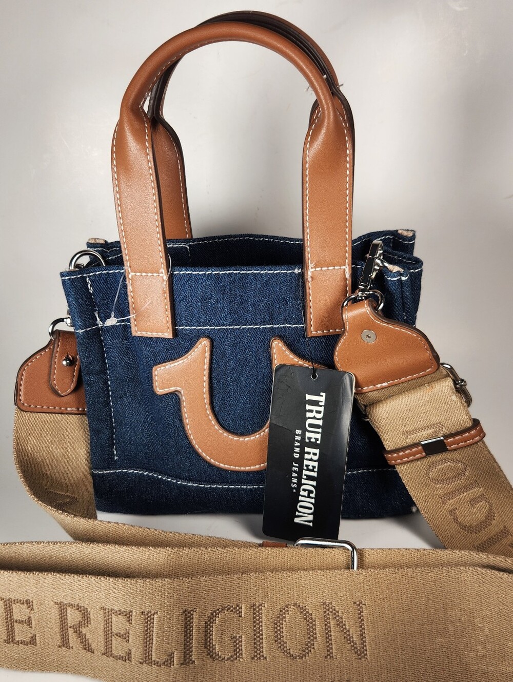 TRUE RELIGION Handbag Blue Denim Mini Tote Shoulder Bag